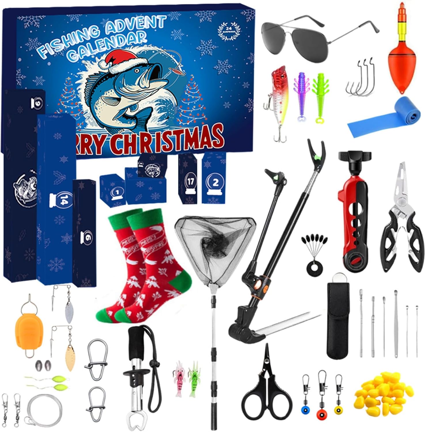 Fishing Advent Calendar 2025, 24-Day Christmas Countdown with Tackle for Fisherman, Adult Men Teen Boys