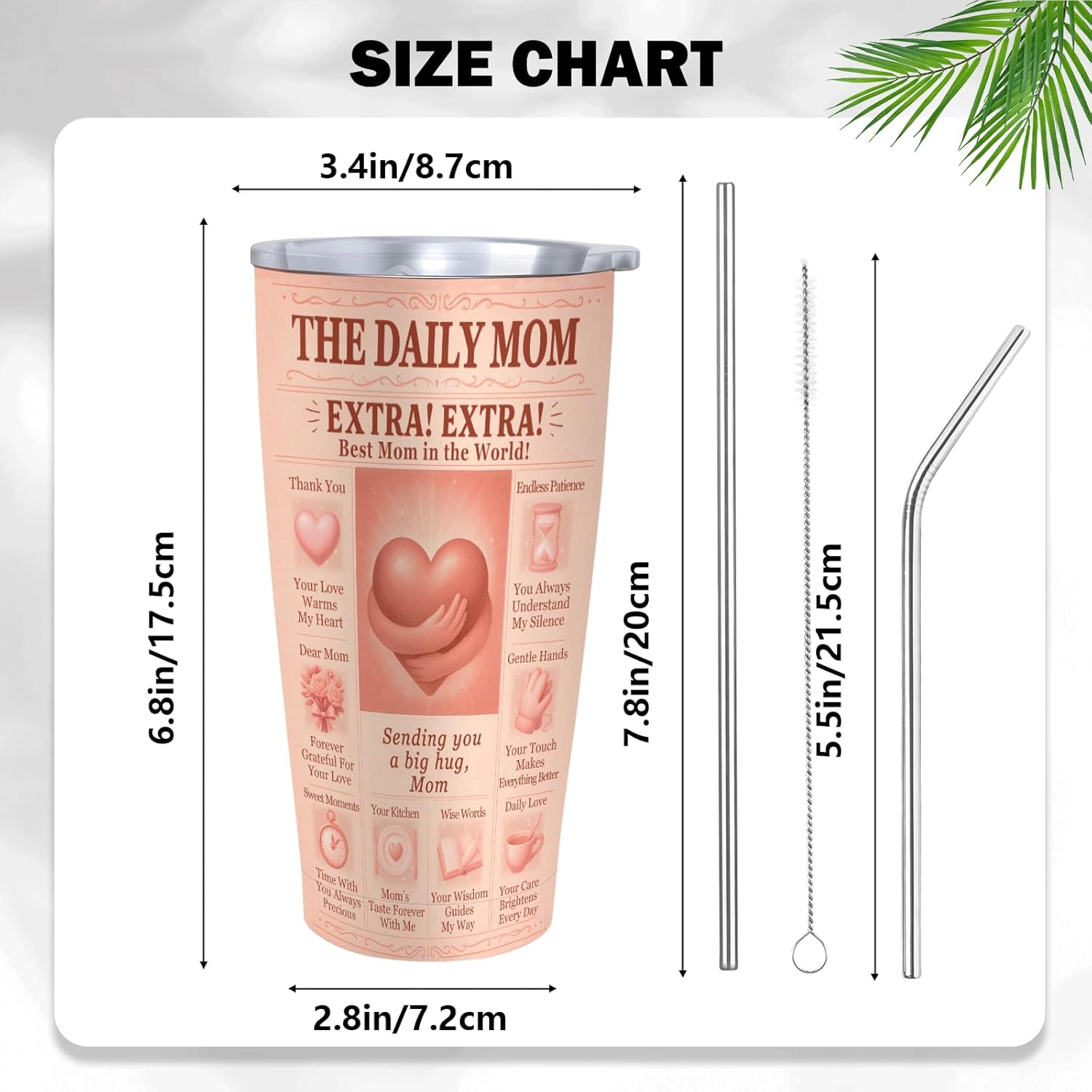 Mom Gift Tumbler 20oz, Vintage Newspaper Pink Insulated Stainless Steel Travel Mug, Gift for Mom for Mothers Day, Birthday, Christmas, From Daughter or Son, Car Cup Holder Friendly - Image 4