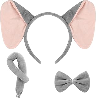 EVERMARKET 3 Pieces Elephant Costume Set Elephant Ears Headband Tail and Bow Tie Animal Fancy Dress Costume Kit Party Accessories for Halloween,Christmas,Cosplay Dress Up Party Decorations,Gray