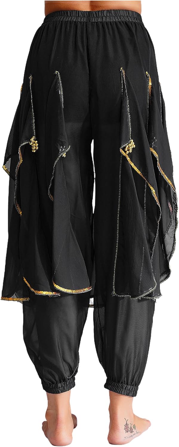 Women's Belly Dance Pants Tribal Baggy Arabic Halloween Cosplay Ruffle Dance Harem Pants Costumes