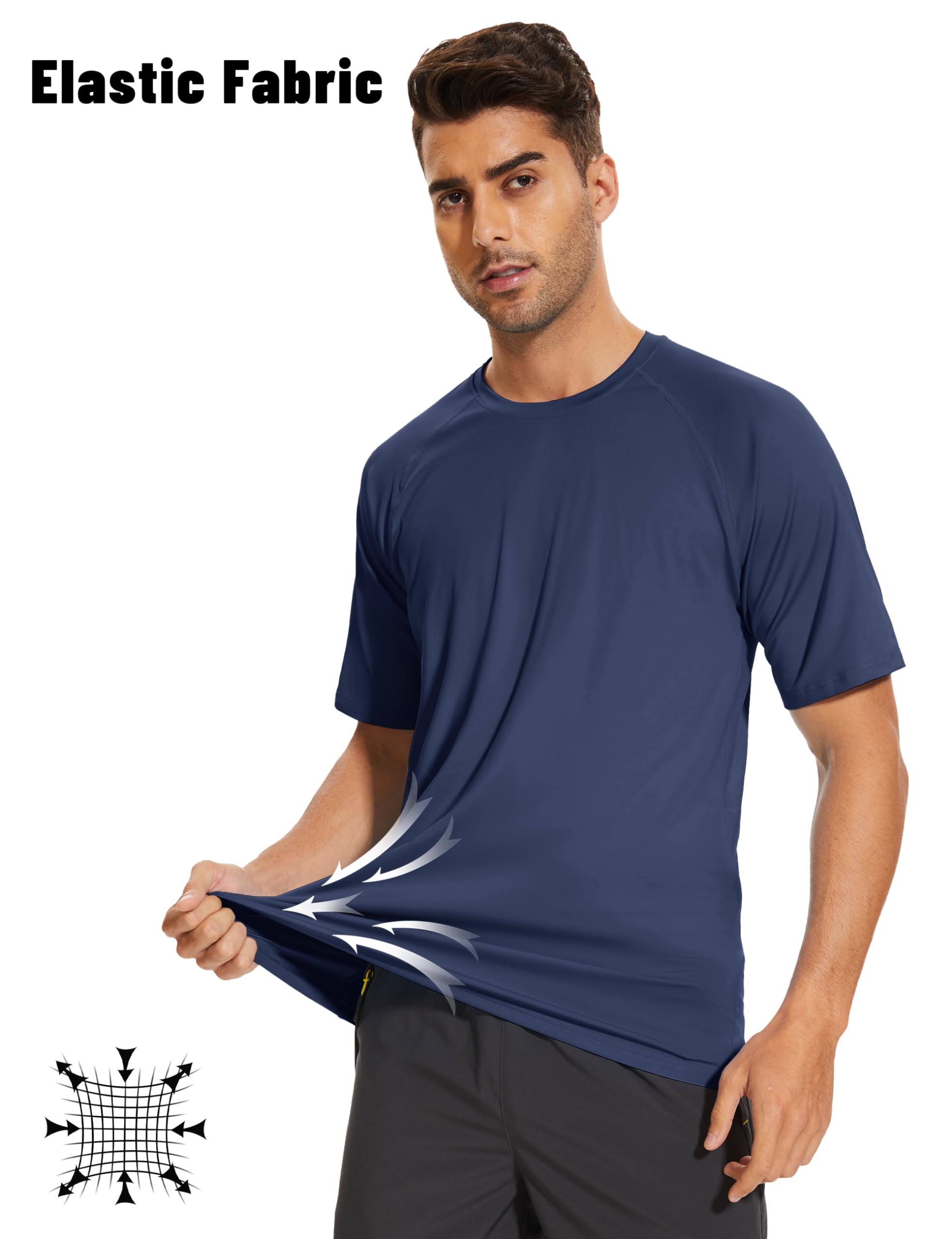 KEFITEVD Swim Shirts for Men Moisture Wicking Sun Protection Shirts Short Sleeve Quick Dry Rash Guard T-Shirts UPF 50 UV SPF Summer Outdoor Running T-Shirts Navy