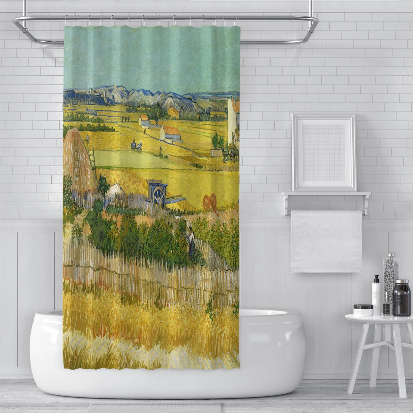 Autumn Farm Plant Scenery Cortina de la Ducha Artista Cortina de la duchas Farmhouse Style Bathroom Curtain 12 Hooks Fabric Yellow W200xL240cm