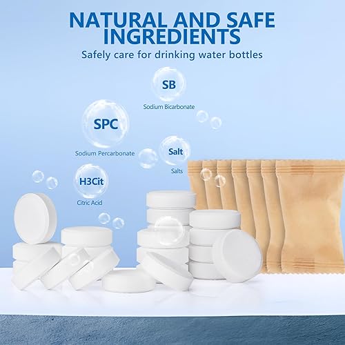 Miniatura 6 de Tabletas de limpieza de botellas de agua, paquete de 96, botella de acero inoxidable brillante, termos, vaso, botellas de agua aisladas y