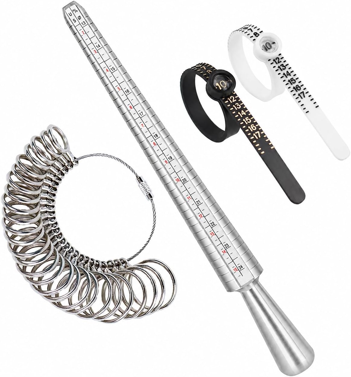 NIUPIKA Ring Sizer Measuring Tool Ring Mandrel Ring Measurer Ring Sizing Kit Measure Finger Size Measurement Tool Set Metal Gauge US Size 1-13 Jewelry Sizers Kit of 27 Pieces