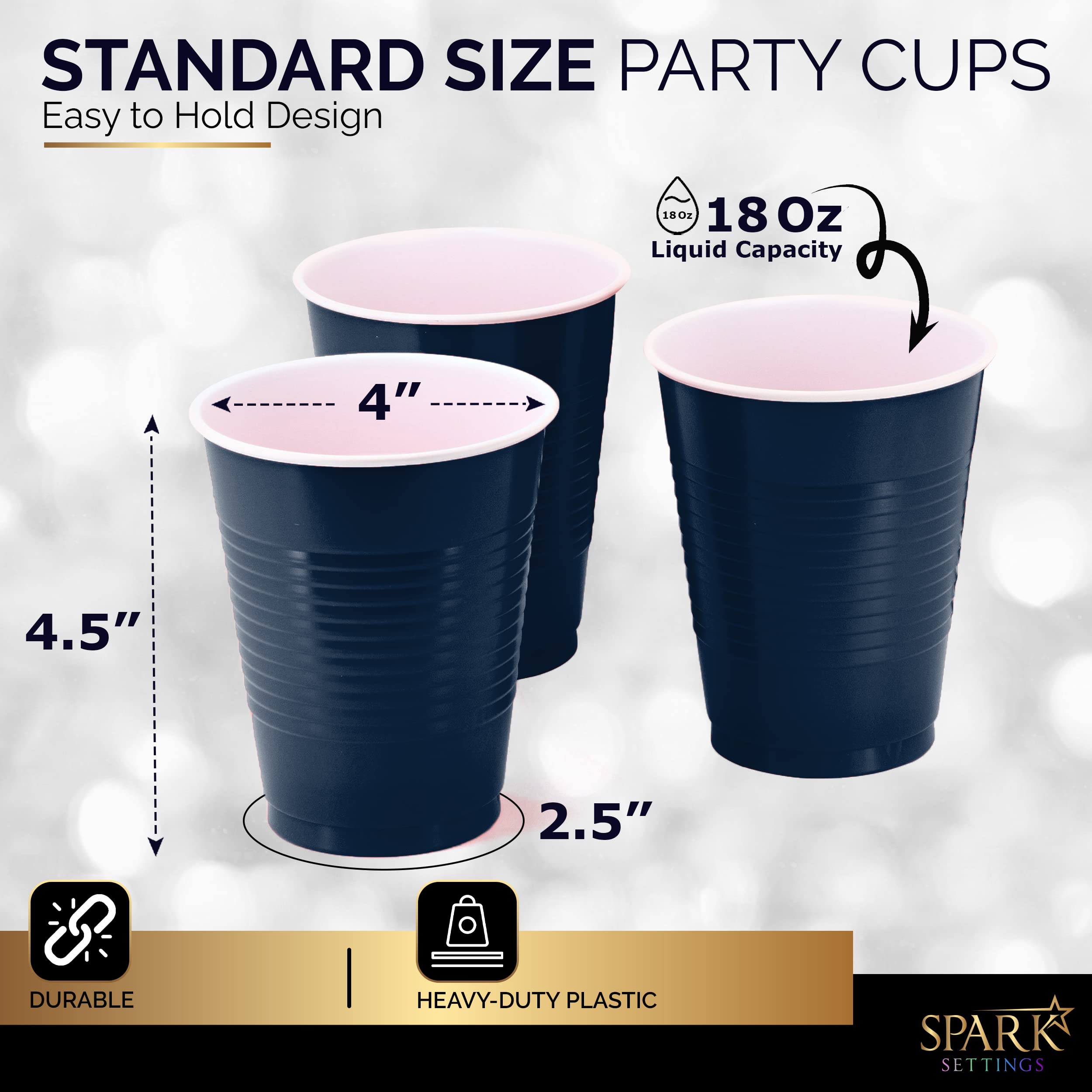Amcrate Vasos de plástico desechables, vasos de plástico de color azul marino, vasos de plástico de 18 onzas, vasos desechables fuertes y resistentes para fiestas, bodas, Navidad, fiestas de