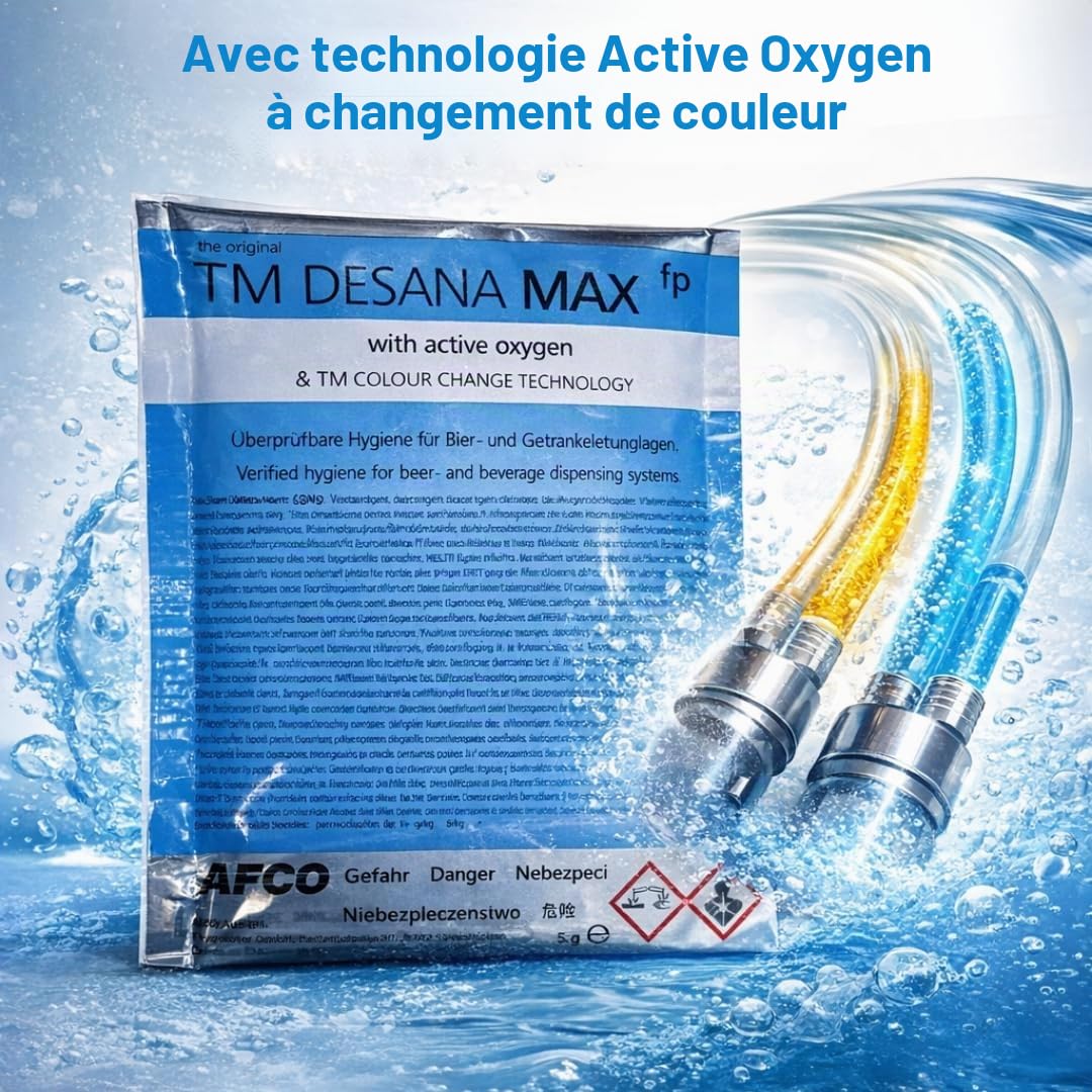 TM Desana Max fp Lot de 30 nettoyants pour conduites de bière, tireuse à bière, accessoires et récipients de nettoyage Bleu 45 g