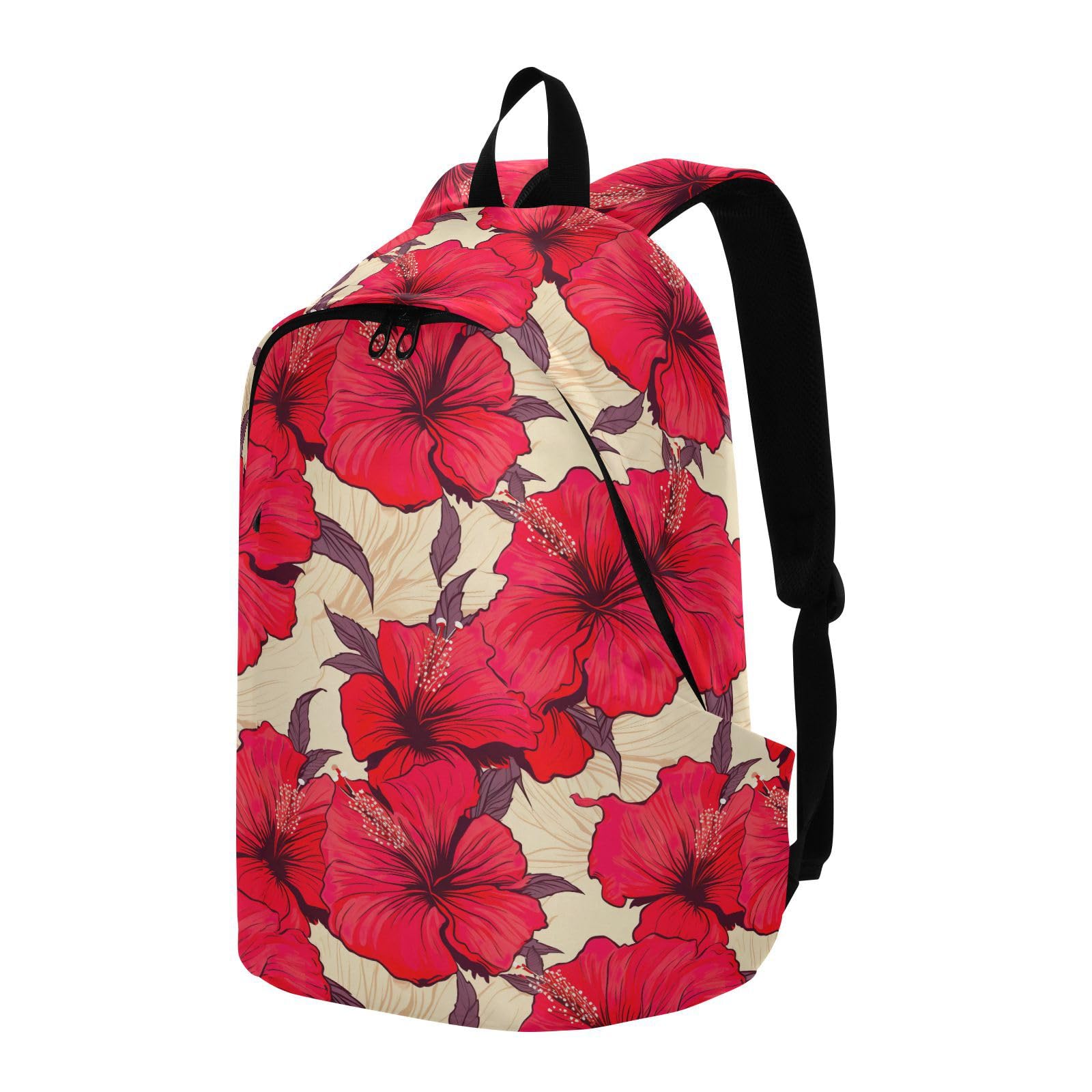 MCHIVER Travel Backpack Red Hibiscus Floral Flower Casual Daypack Backpacks Lightweight Carry on Bag Water Resistant Hiking Backpack for Men and Women