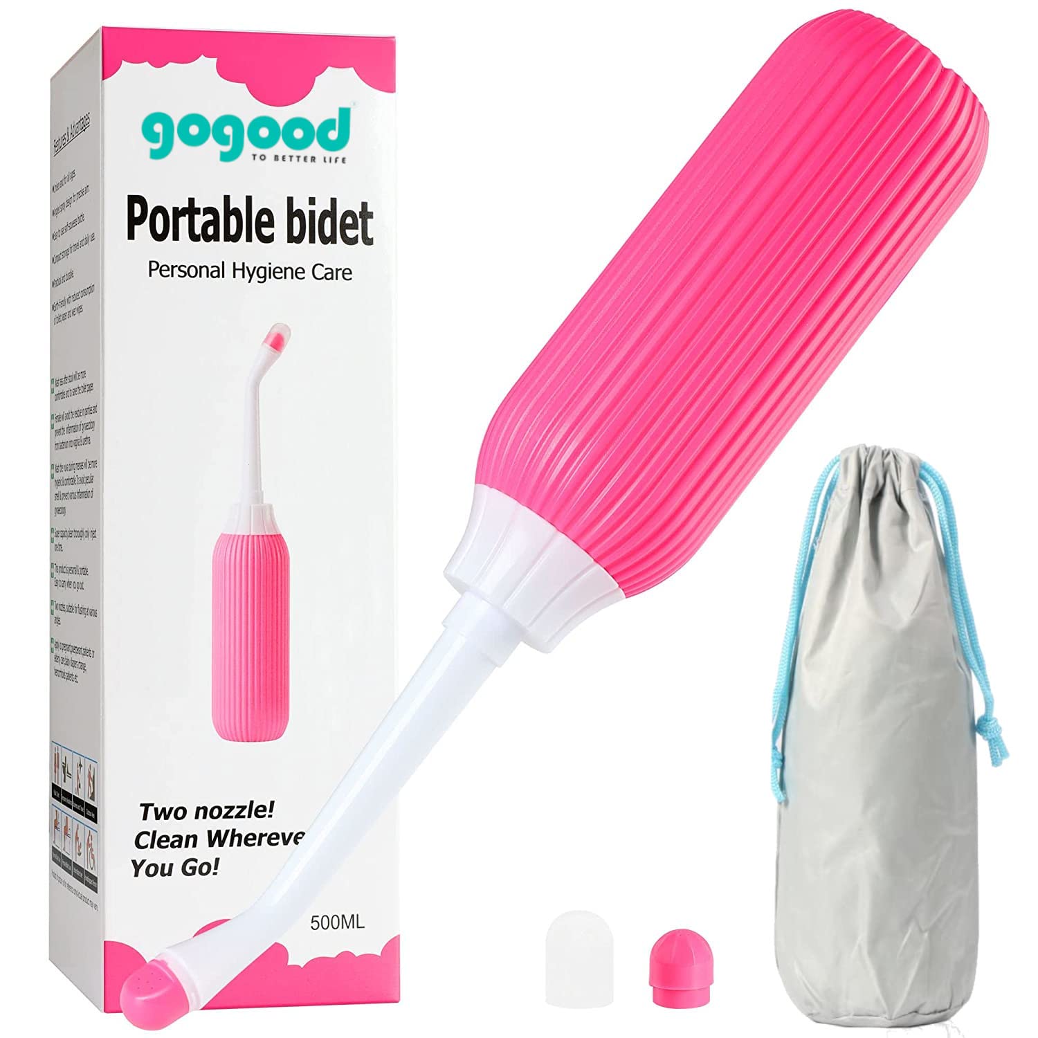 GOGOOD® Portable Bidet Jet Spray for Toilet - Retractable Peri Bottle, Postpartum Perineal Bum Cleaner 2 Nozzles and Travel Bag, 500ml (PINK) (B0B7DDBPRL) Amazon Price History, Amazon Price Tracker