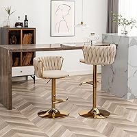 Vista 2 de Velvet Bar Stools Set of 2, Counter Height Bar Chairs with Low Back, Gold Swivel Bar Stools for Kitchen Island, Bar Pub (Beige)