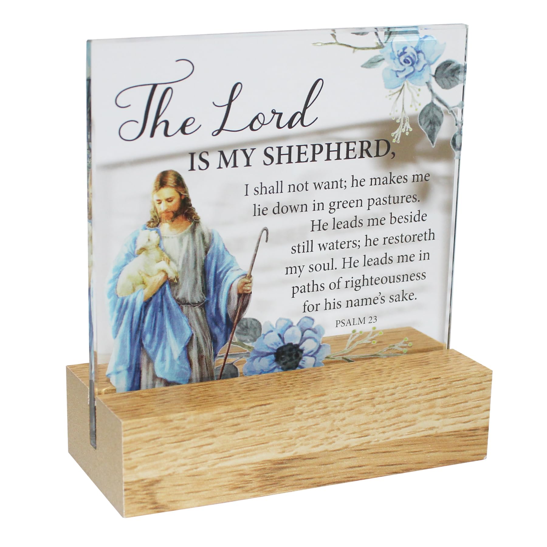Widdle Gifts Multi Memorial Glass Plaque On A Wooden Base - The Lord Is My Shepherd