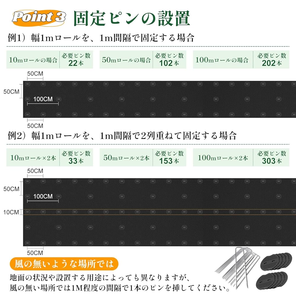 Amazon | XiaZ 防草シート 1×100M 130g/m2高密度 200セット固定