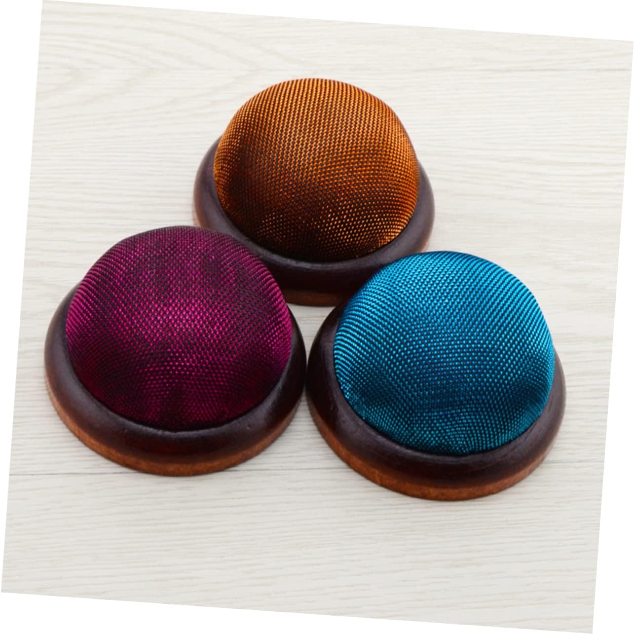 Lurrose 6pcs Wooden Glitter Pin Cushion Stylish Needle Organizer Wooden Base for Sewing Crafting and Projects Red