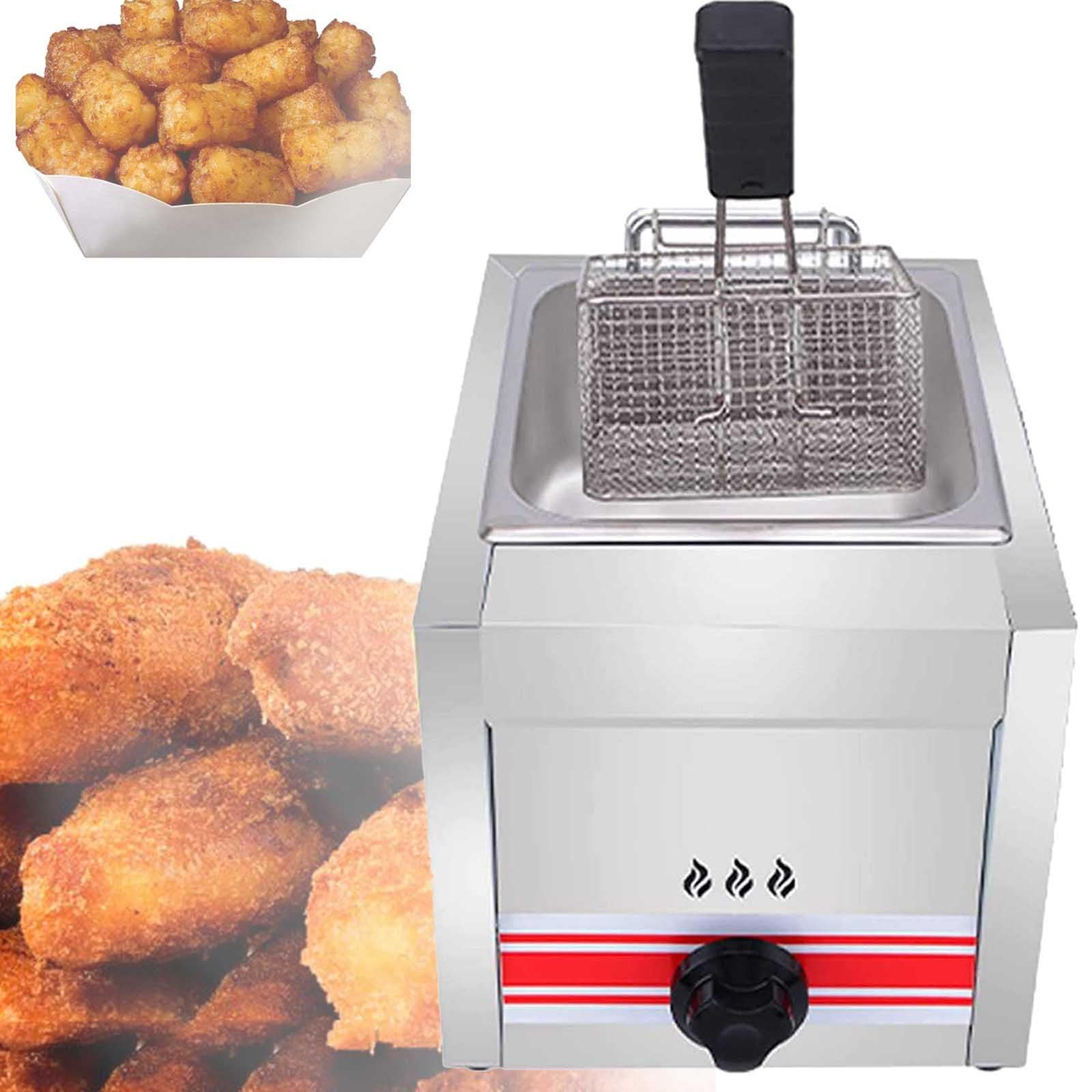 Friggitrice professionale a gas, 10 l, doppio cilindro, con cestelli e coperchi, per patatine fritte, ciambelle e pesce