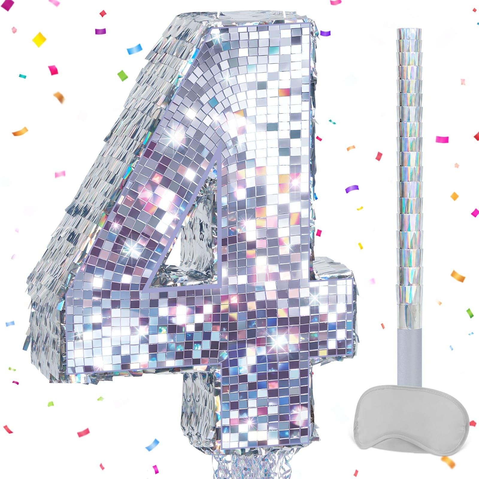 WERNNSAI Disco Number 4 Pinata Silver Fourth Birthday Party Decorations — image 1