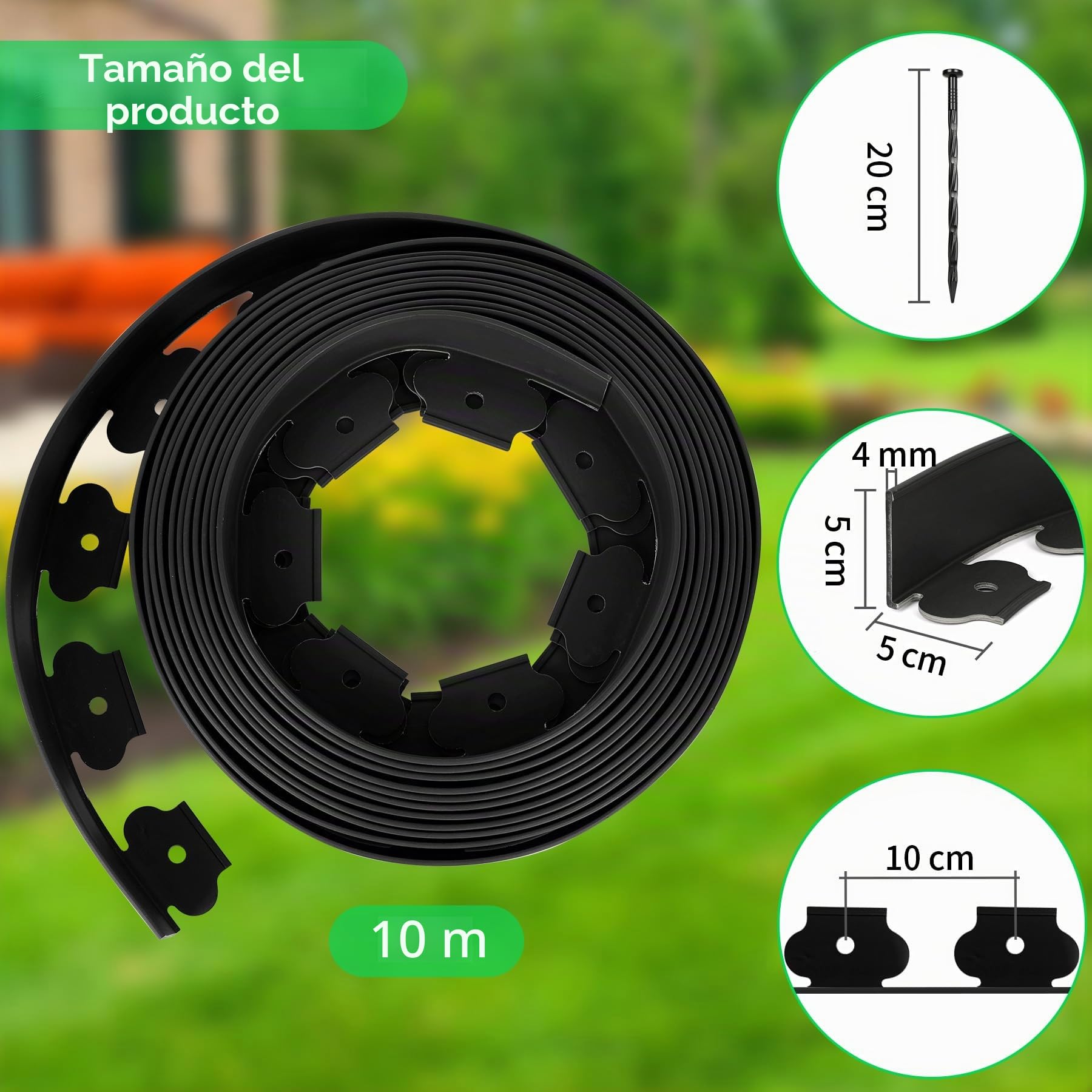 Forever Speed Borde Jardín Flexible de Plástico 20m x 5cm(LxH) [120 Anclajes Al Suelo + 2 par de Guantes] Césped Borde Valla de Jardín Cenefa para Parterres Negro