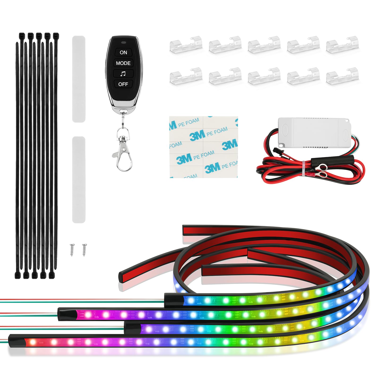 CLUBRALLY Golf Cart Underglow LED Light Strip Kit, 28-Mode Golf Cart LED Light Bar with Remote Control, Music Sync, Waterproof Flexible Tubes for EZGO