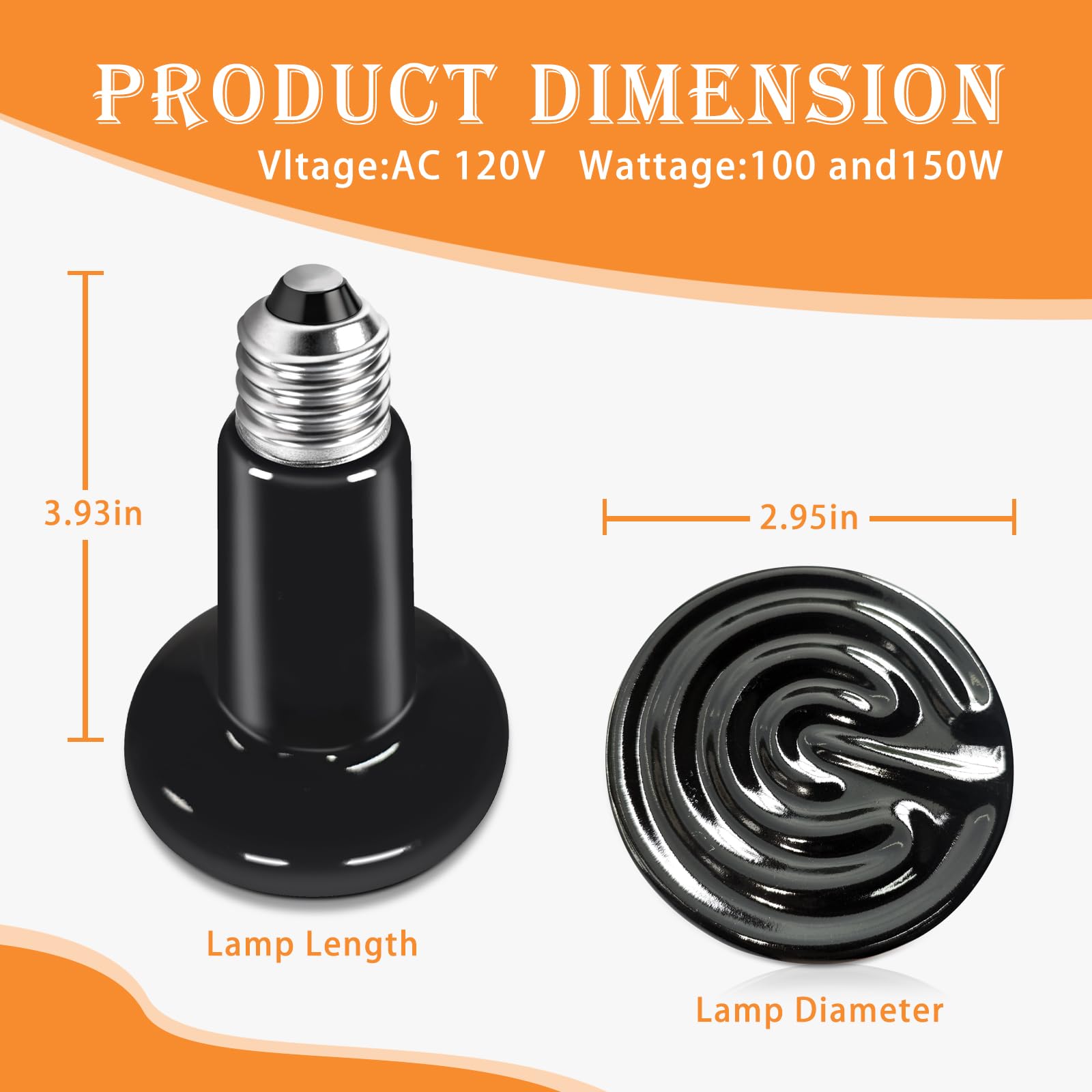 Ceramic Heat Emitter 2 Pack, 100W and 150W Reptile Heat Lamp, Heat Bulb for Lizards Bearded Dragons Snakes Turtles and Chickens - image 5