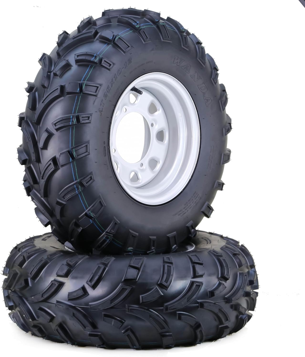 WANDA ATV Tire Wheel Assembly Set 25x8-12 25x10-12 Light Mud 6-Ply on 4-156 PCD 4+3 Silver Wheels, SET 4