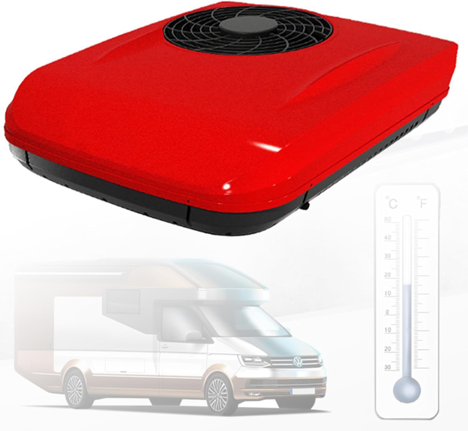 Ultra-Thin Rv Roof Top Air Conditioner - Low Noise, Energy Saving, Intelligent Frequency Conversion for Cooling - Universal Fit for Motorhomes, Trucks, Vans, Commercial Vehicles red 12V