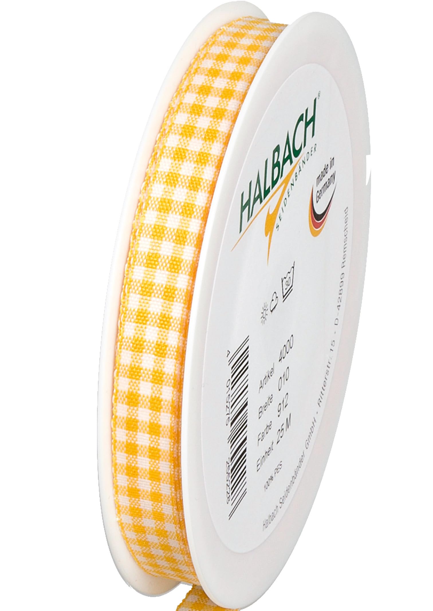 Halbach Seidenbänder Vichy 10mm Yellow Check Ribbon for Gift Wrapping Celebration Ribbon