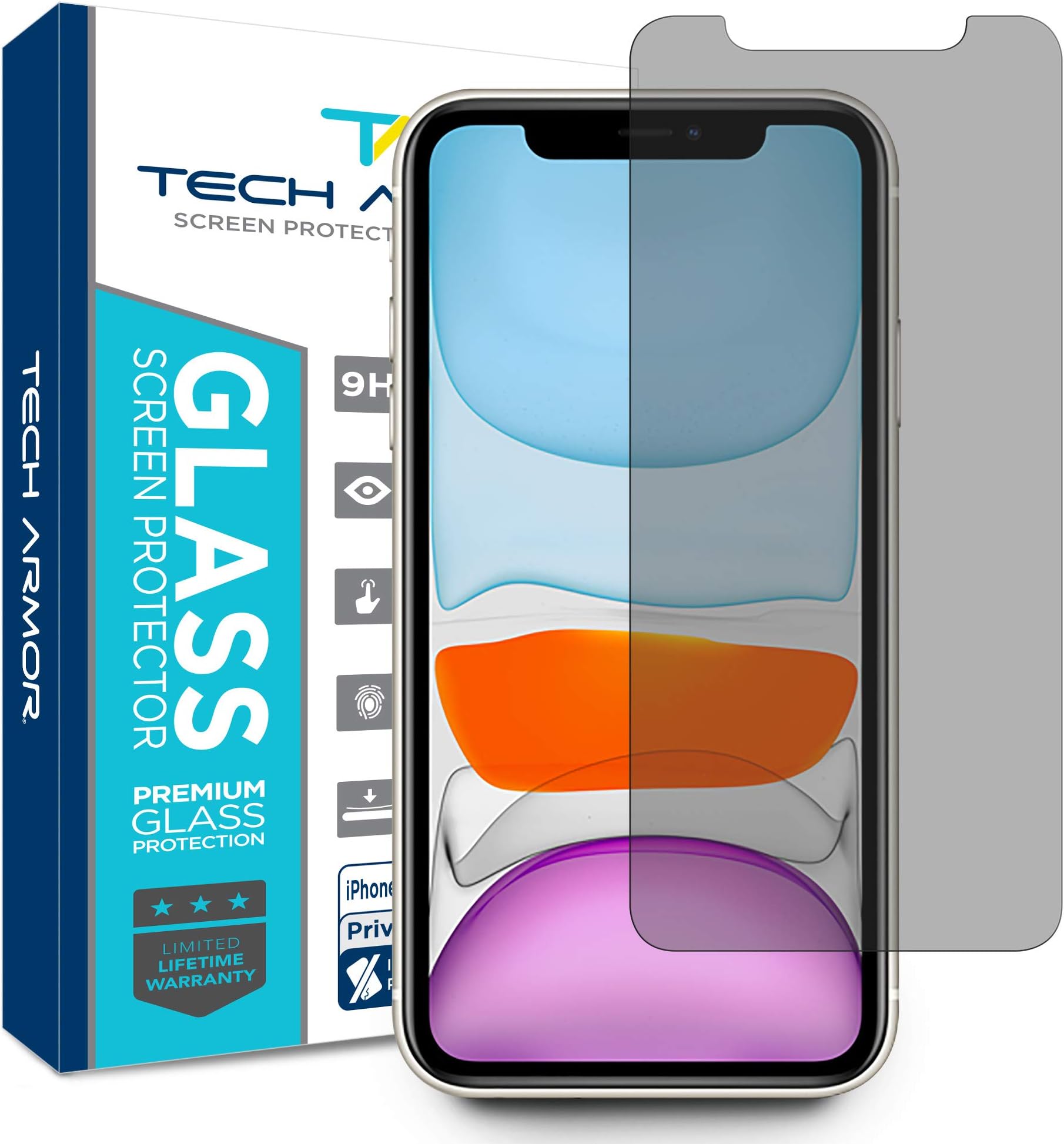 Tech Armor Privacy Ballistic Glass Screen Protector Designed for New Apple iPhone 11 and iPhone Xr 6.1 Inch 1 Pack 2019 Tempered Glass