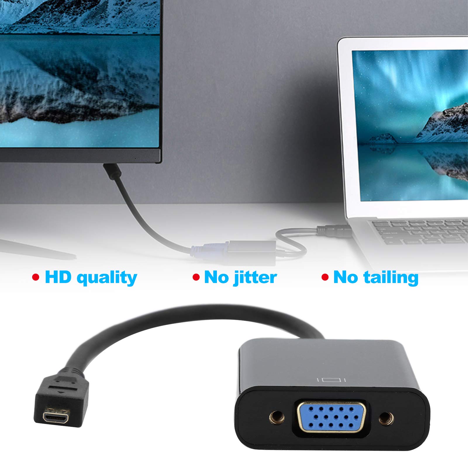 Adaptateur Micro HDMI vers VGA Actif 1080P avec Audio Stéréo 3,5 mm pour PC, Projecteur, HDTV
