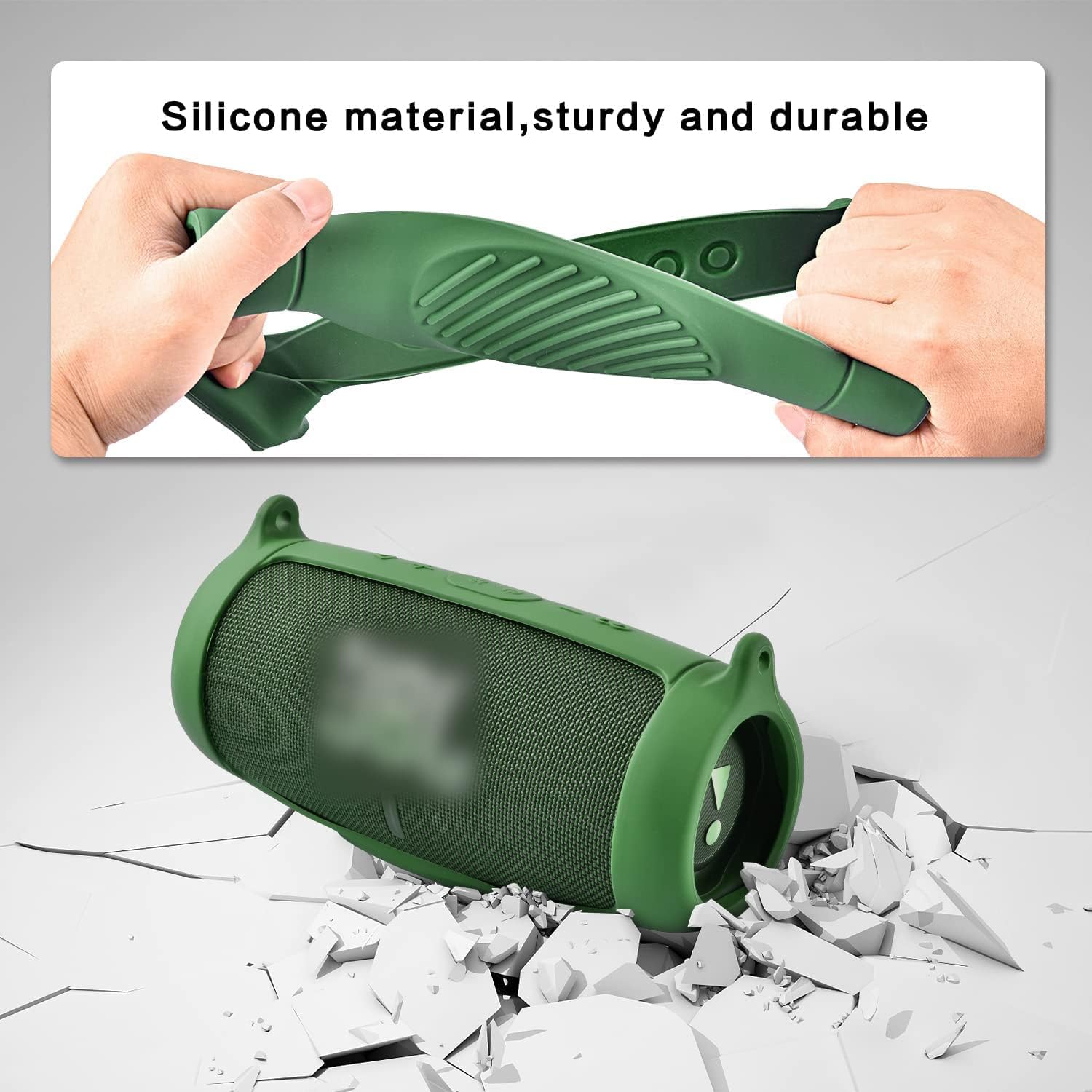 Silicone Case Cover for JBL Charge 5 Waterproof Portable Bluetooth Speaker, Travel Carrying Protective Gel Soft Skin, Waterproof Rubber Pouch with Shoulder Strap and Carabiner - Green - Image 4