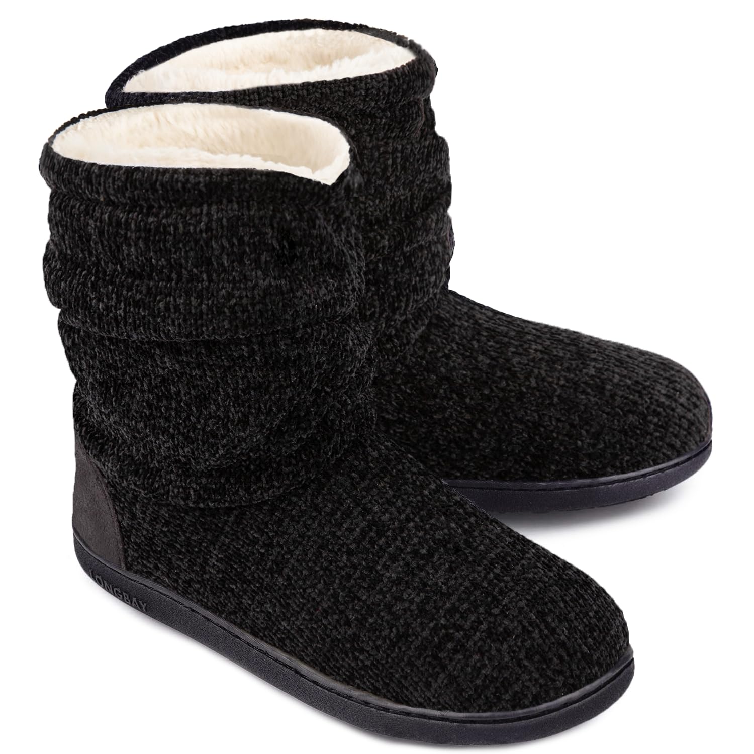 LongBay Women's Cozy Winter Slipper Boots Warm Chenille Knit Bootie Memory Foam Non-Slip Indoor Outdoor House Shoes
