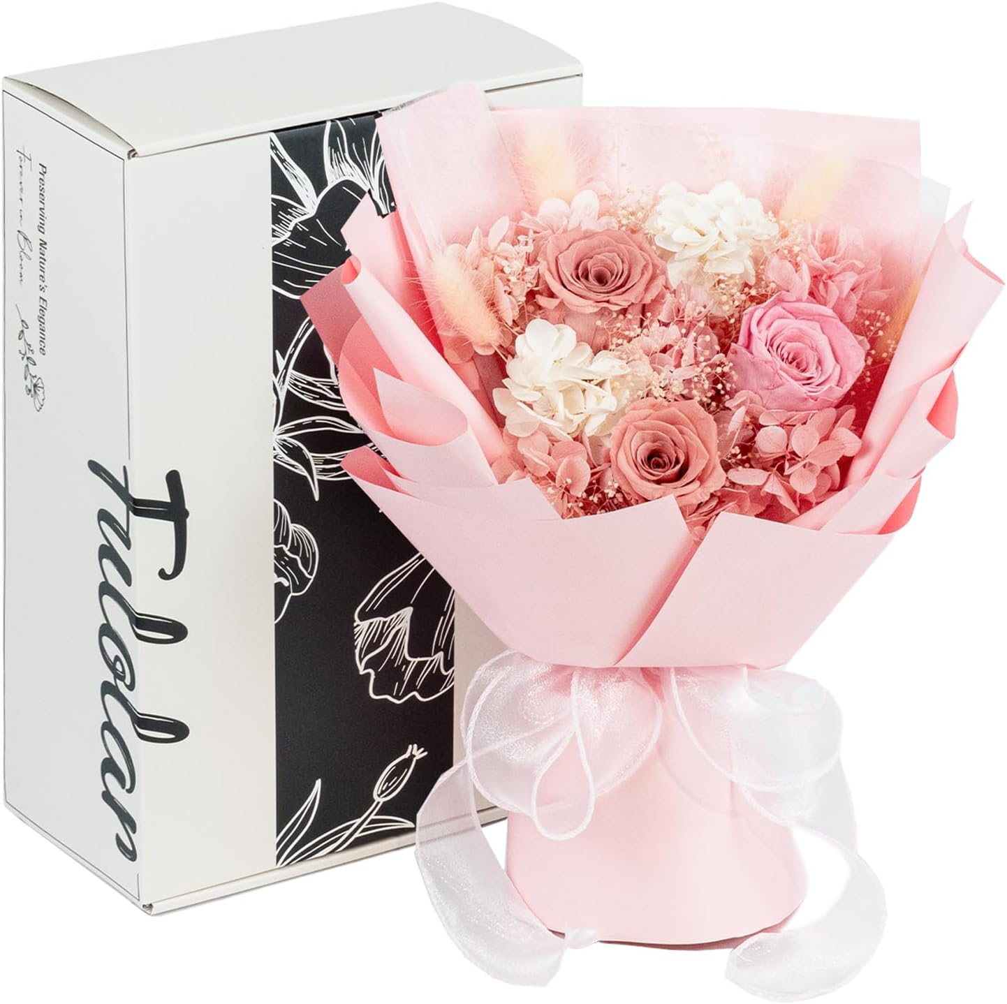 Fulolar Preserved Flowers Bouquet, Flowers for Delivery Prime, Gift Box Packed Natural Long Lasting Forever Rose Mix Bouquet, for Mother, Girl Friend, Mom, Wife, Birthday, Anniversary -Pink