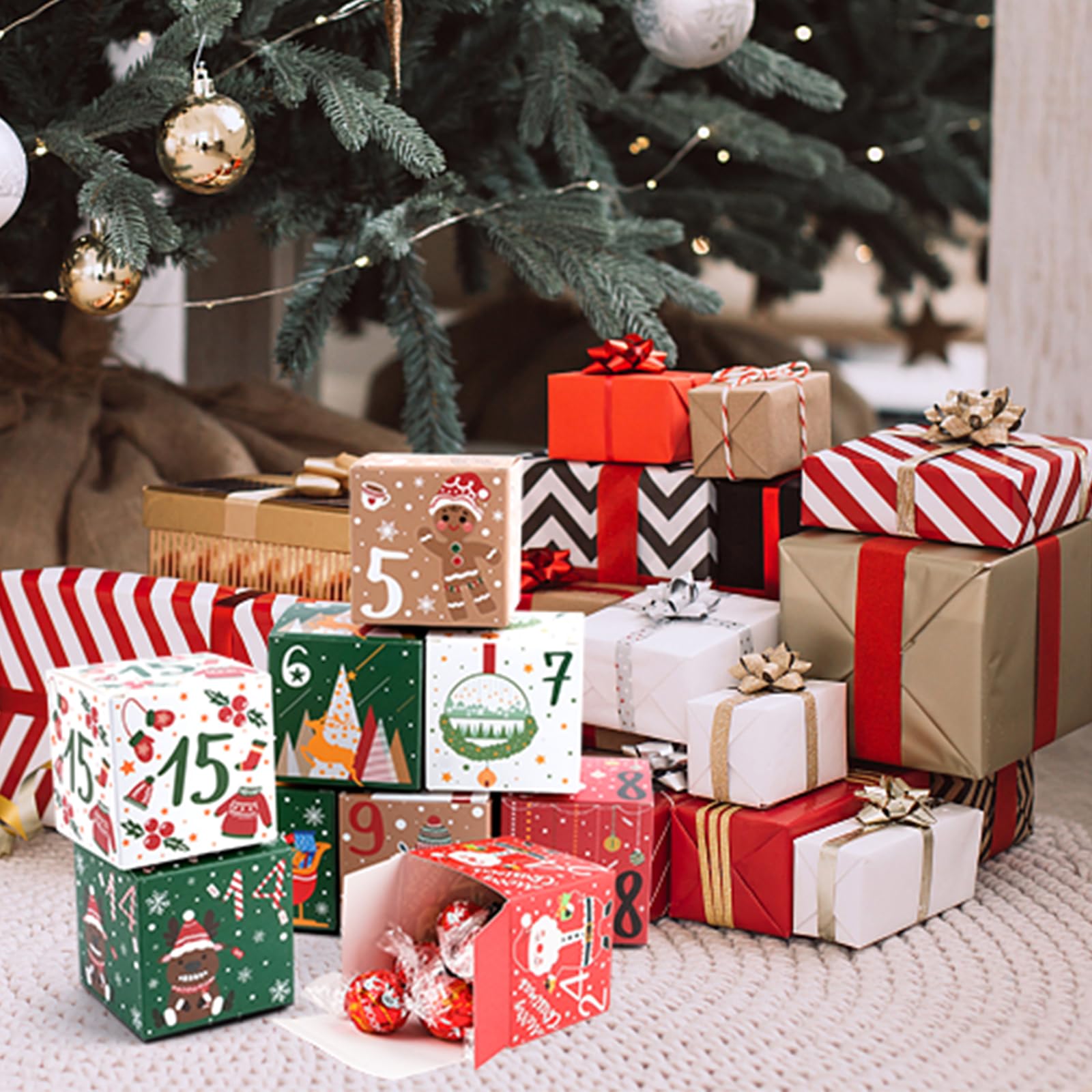 Calendrier de l'Avent Vide a Remplir Soi Meme 2025, 24 Pièces Boîtes Calendrier de l'Avent 7x7x7cm, DIY Boites Cadeau Noël, Calendrier Noel Boîte, pour Décoration Cadeau de Noël