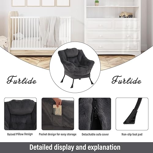 Miniatura 5 de Silla de gran tamaño con otomana, moderna silla de lectura, silla de descanso con reposabrazos y un bolsillo lateral para espacio pequeño,