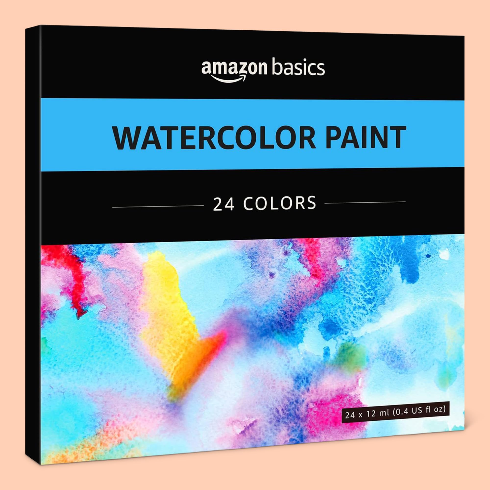 Amazon Basics Vibrant Watercolor Paint Set Tubes, 24 Assorted Colors, 0.4oz, Easy to Mix and Use