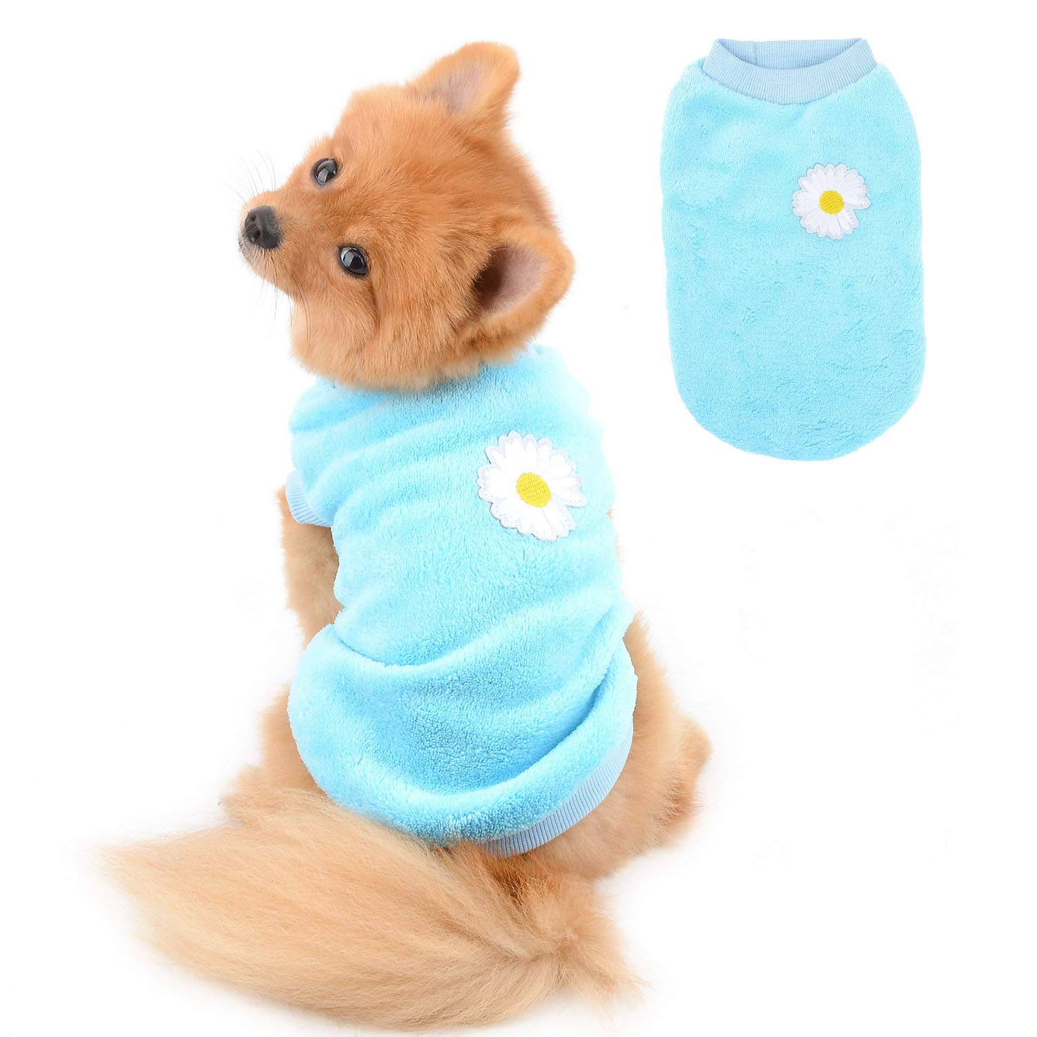 SELMAI Dog Sweater Beautiful Embroidery Flower Jumper for Dachshund Soft Fleece Winter Coats for Small Dogs Girls Chihuahua Clothing Pet Clothes for Cats Daily Wear Windproof Cold Weather Blue XL