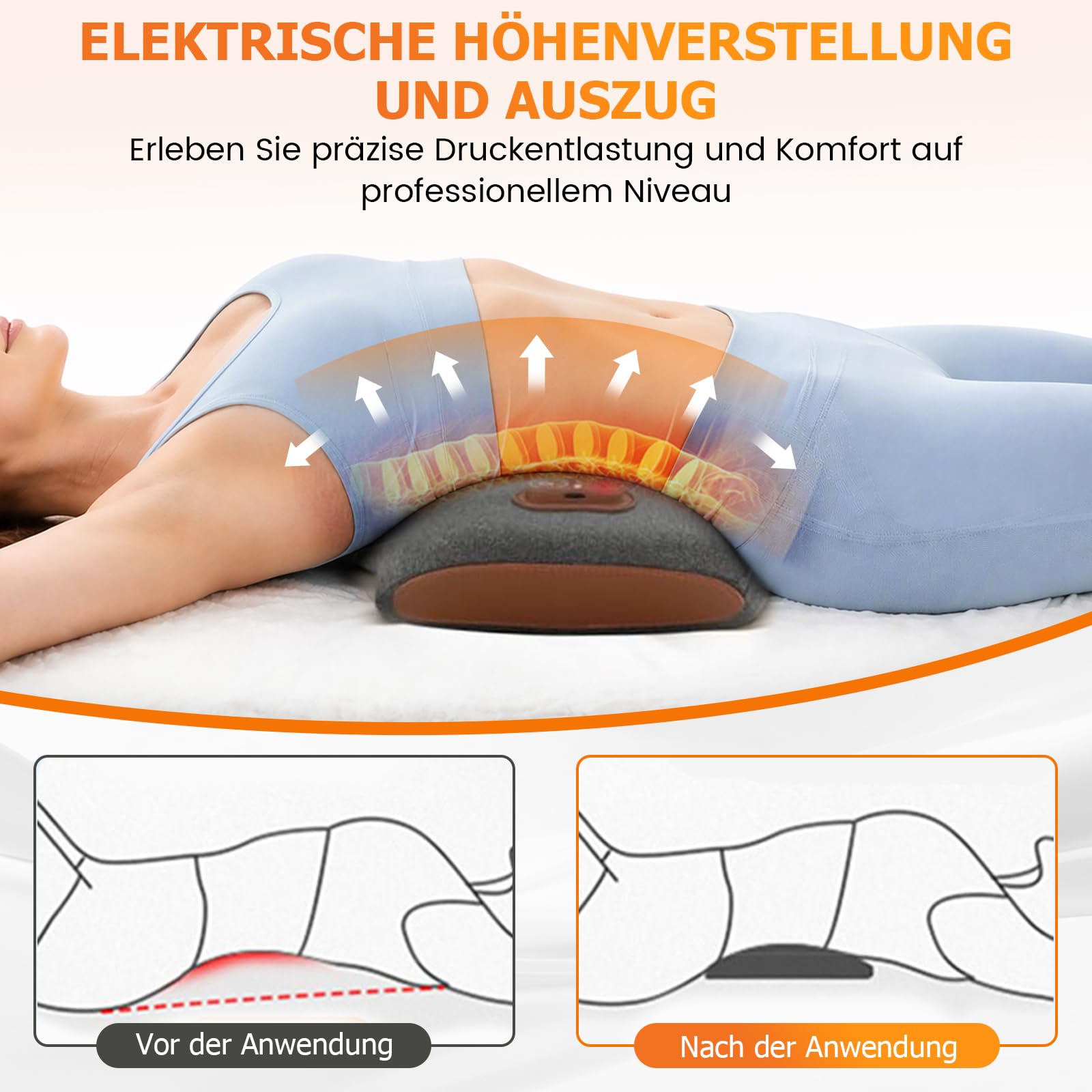 Massagegerät Rücken, Elektrisches Lendenkissen mit Wärme & Vibrationsmassage Rücken Massage Gerät 3 Massagetechniken 3 Temperatureinstellungen Lendenwirbel Stütze Traktionsgerät Geschenk