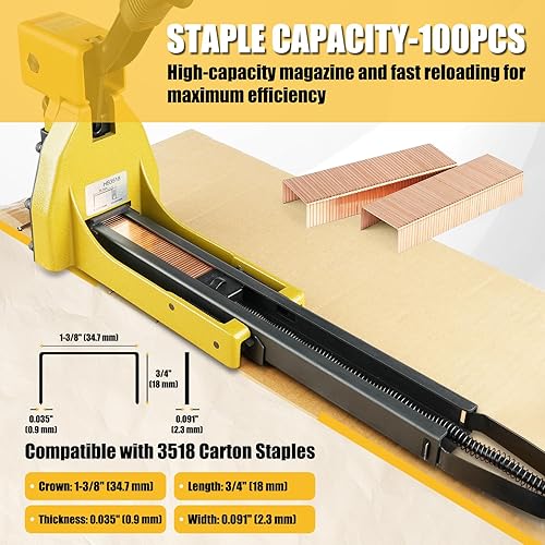 Miniatura 6 de HB3518 Grapadora manual de cierre de cartón, corona de calibre 16 de 1-3/8 pulgadas, grapas de cartón de 3/4 pulgadas de longitud, grapadora de