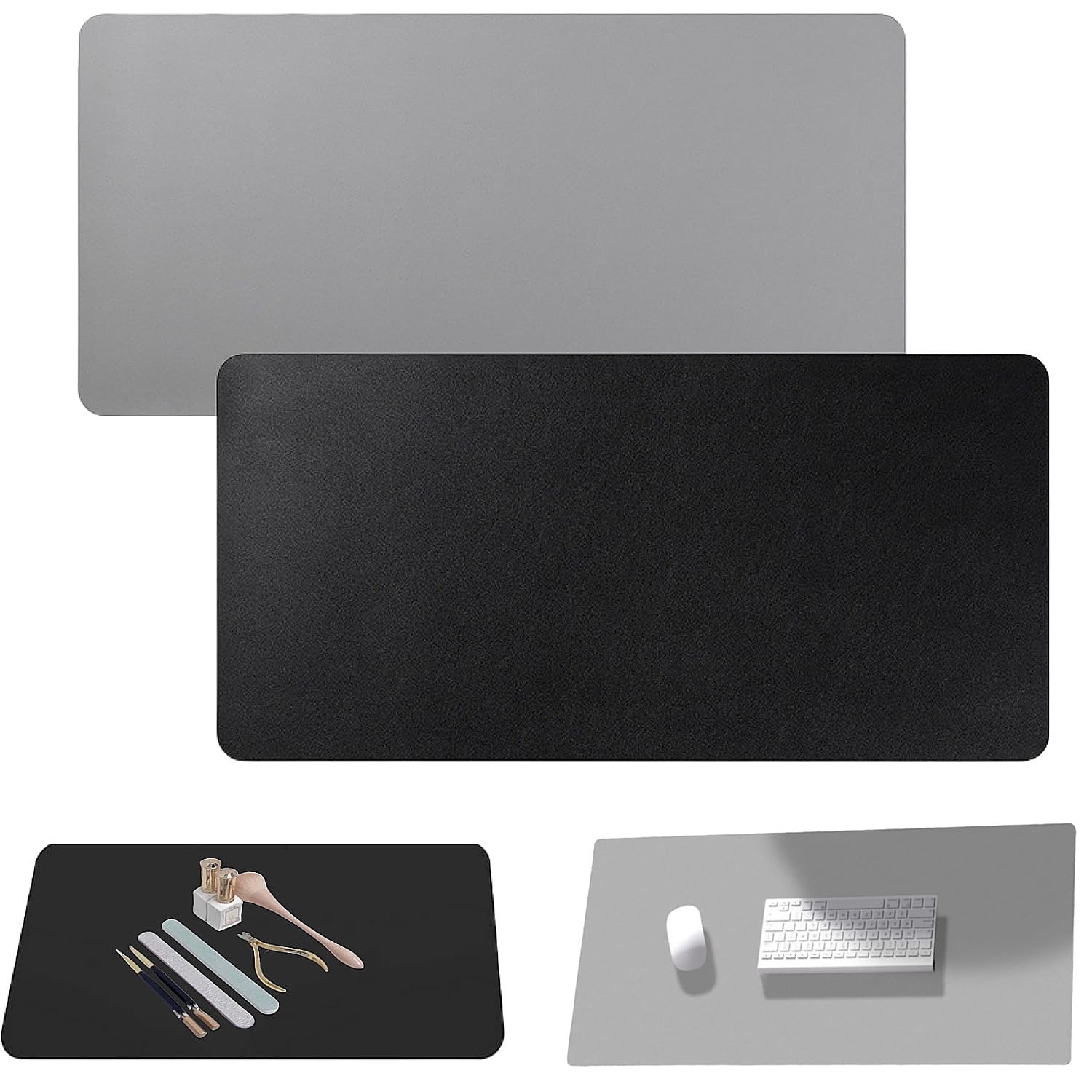 Nail Art Table Mat, 23.6" x 15.8"Foldable Nail Arm Rest Pad PU Leather Nail Desk MatNail Art Table Mat for Making Manicure(Black& Grey)