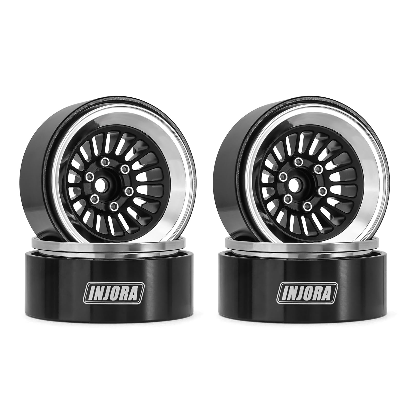 INJORA 1.3" Beadlock Wheel CNC Aluminium Rim for TRX4M SCX24 1/24 1/18 RC Crawler Car Upgrade,Silver Black — image 1