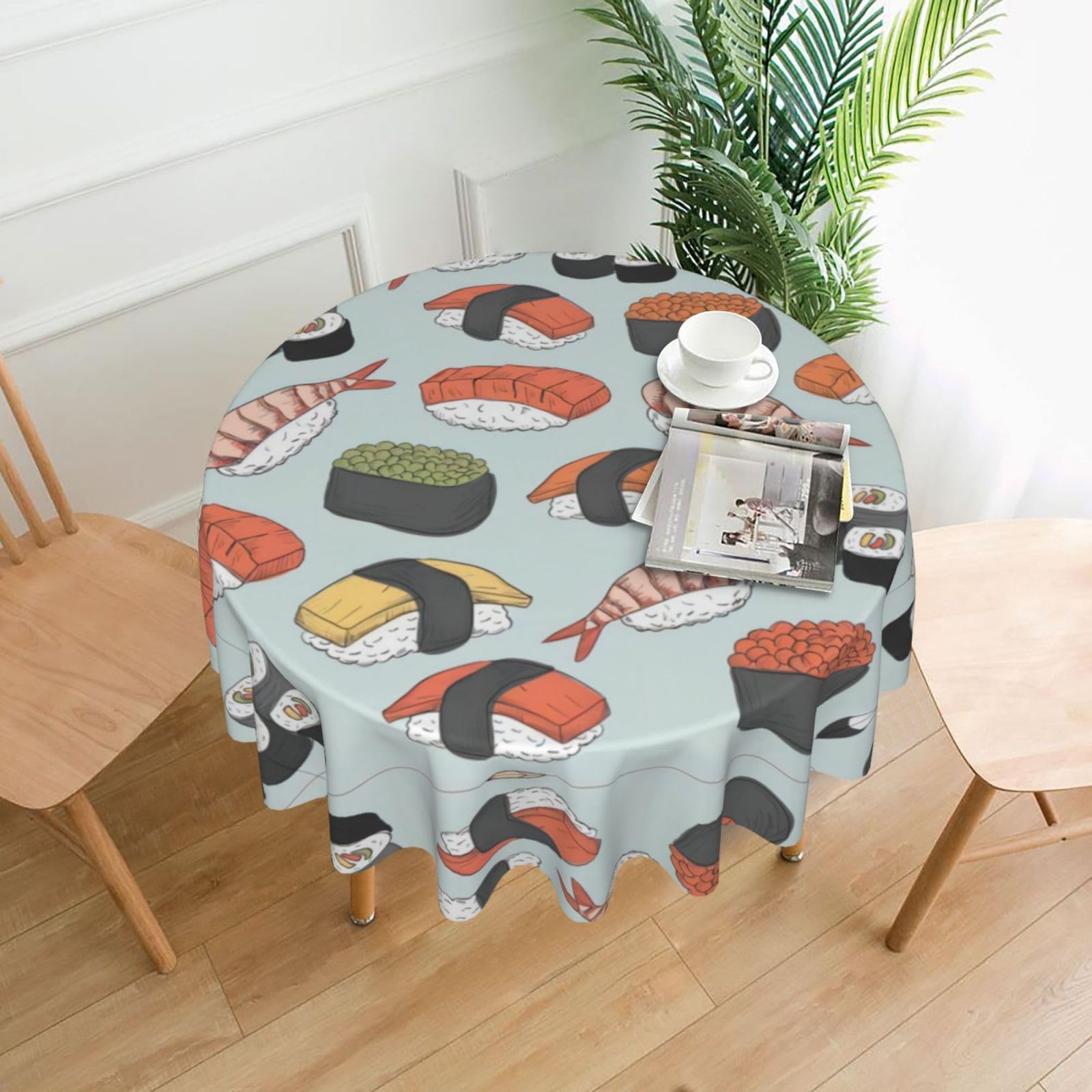 WHJSHOP Sushi Prints Round Decorative Throw – 60in Stylish Table Cover for Dining, Parties & Outdoor Events