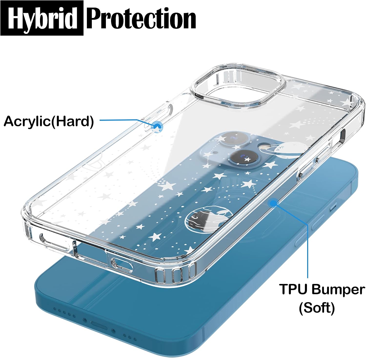 RANZ iPhone 13 Mini Case, Anti-Scratch Shockproof Series Clear Hard PC+ TPU Bumper Protective Cover Case for iPhone 13 Mini (5.4") - Universe