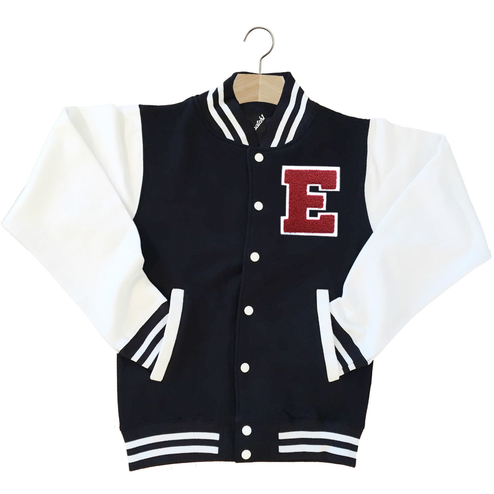 Batch1Kids Varsity Baseball Jacket Personalised with Genuine Us College Letter E