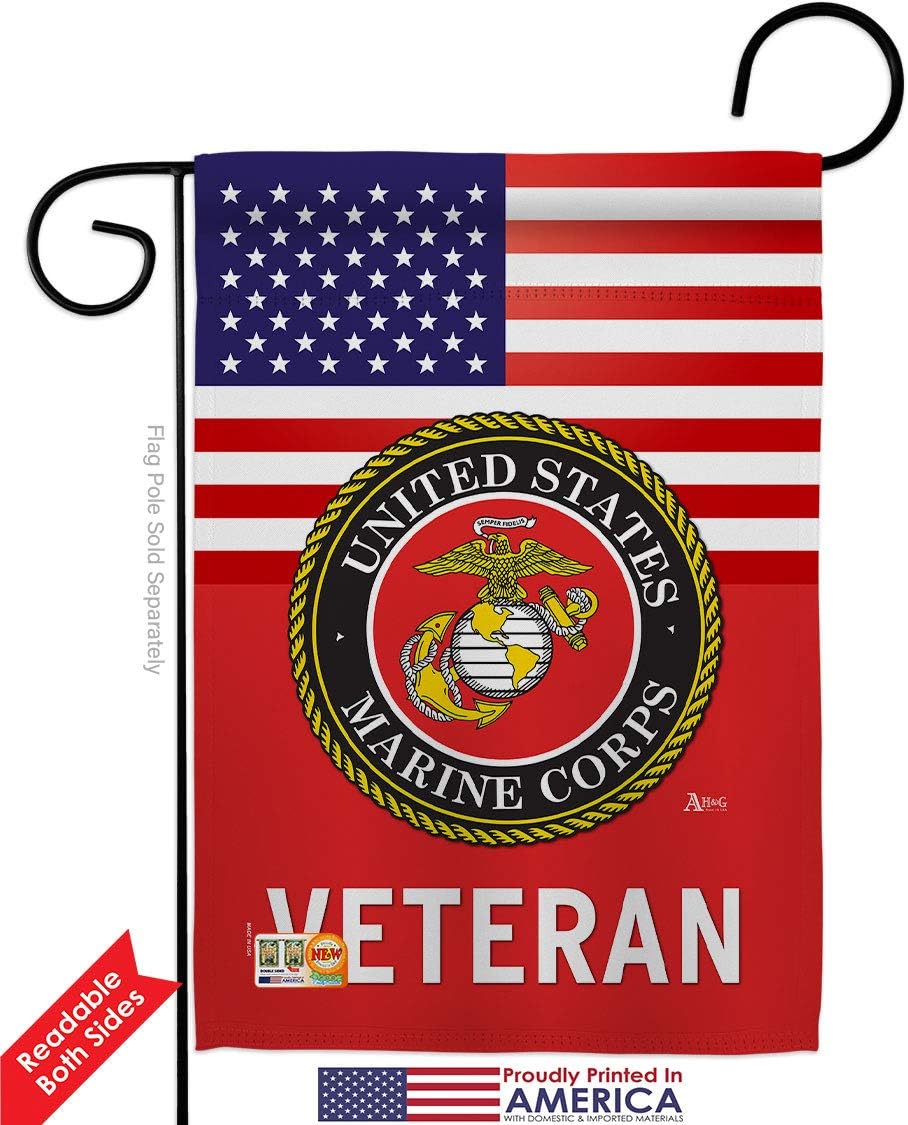 US Marine Corps Veteran Garden Flag Set Wall Holder Armed Forces USMC Semper Fi United State American Military Retire Official Small Gift Yard House Banner Double-Sided Made In USA 13 X 18.5
