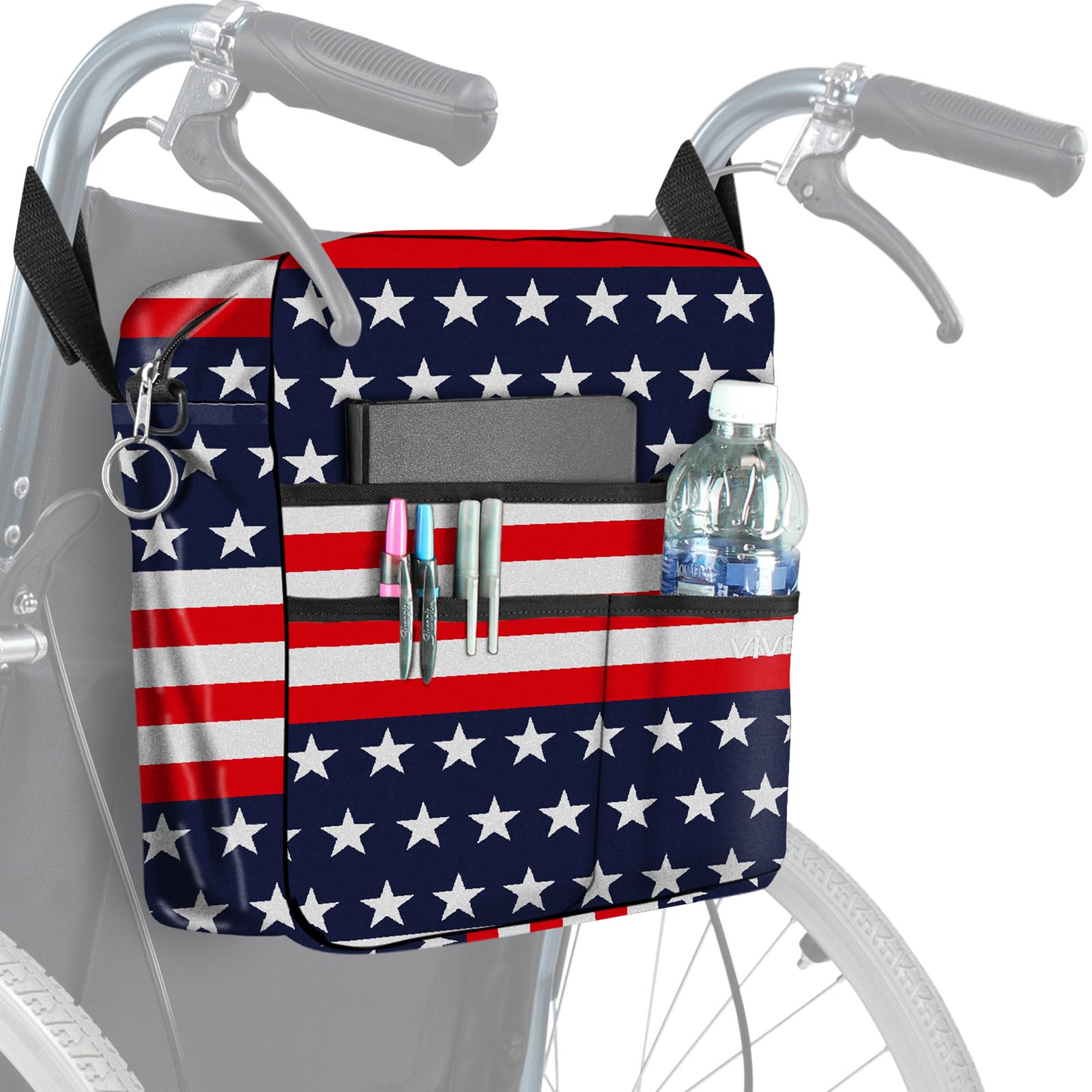 Vive Wheelchair Bag - Machine Washable, Double-Stitched, Water-Resistant Accessory Backpack for Rollators, Wheel Chairs, Walkers - Pouch with XL