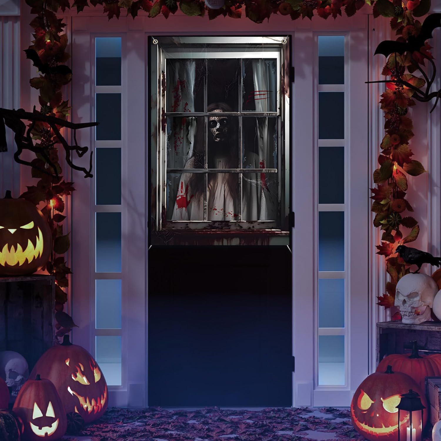 SGZIOO 2 Stück Halloween Deko Fenster, Halloween Fensterbilder 120 * 80cm, Geister Halloween Fensterdeko, Gruselig Mädchen Und Junge Geister, Outdoor, Innen, Garten Deko, Garten Vorhang, Geisterpaar