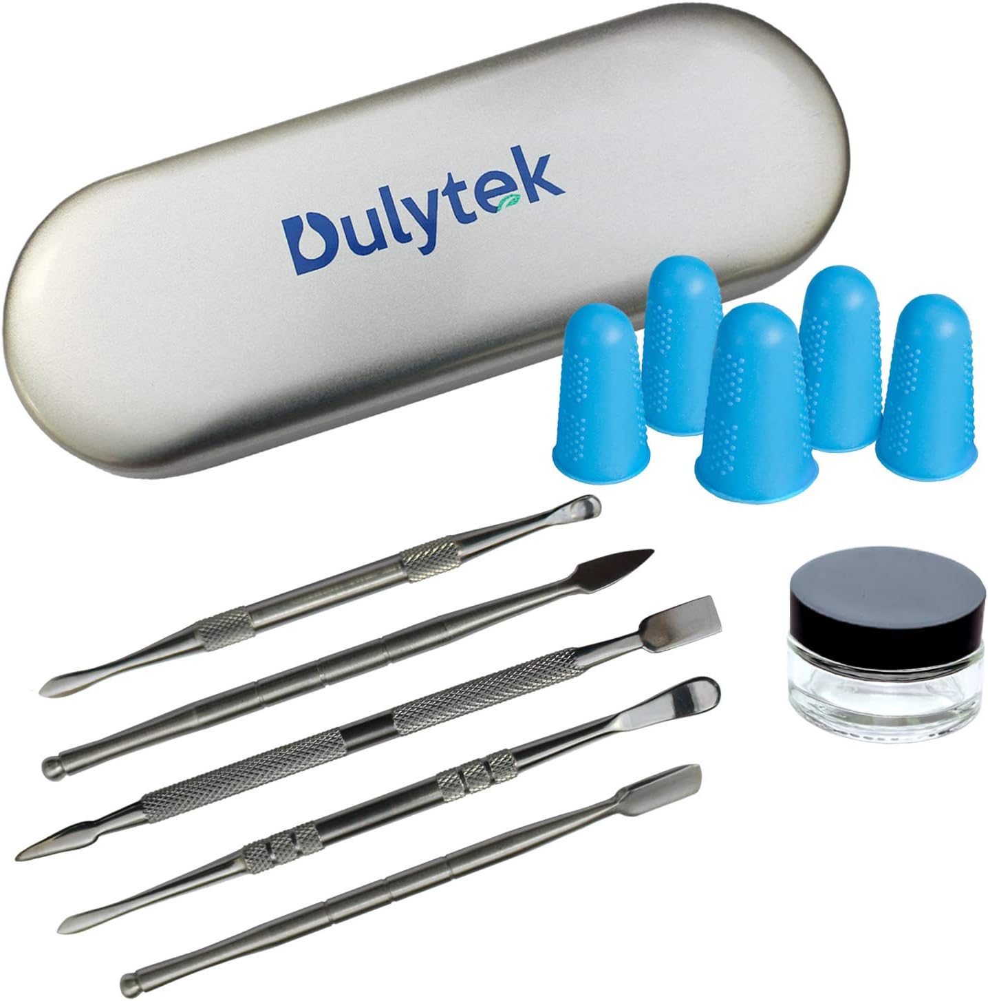 7-Piece Wax Carving & Collecting Tool Set with Thick Glass Jar, Silicone Finger Gloves and Metal Carrying Case