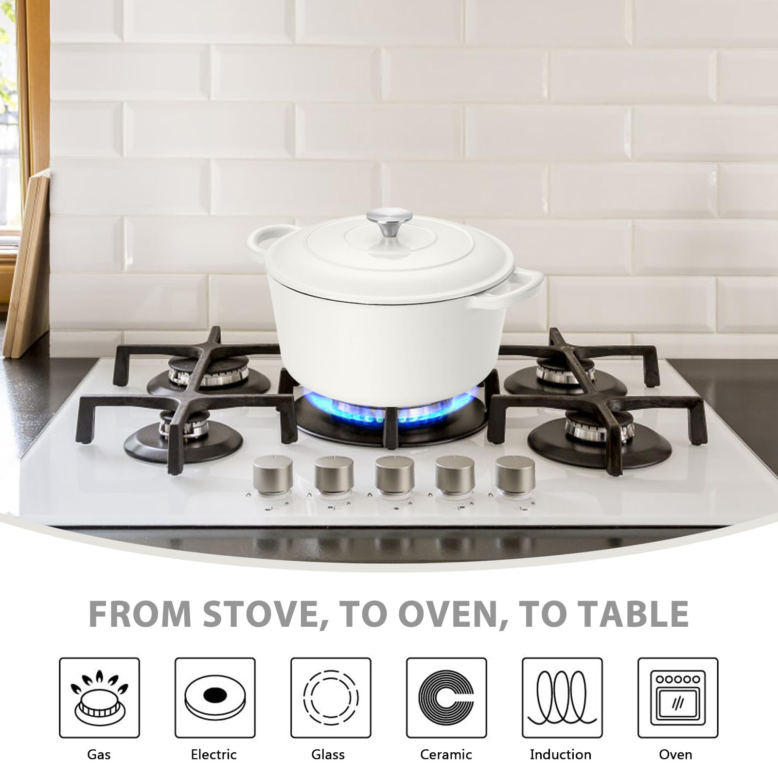 E-far - Horno holandés de hierro fundido esmaltado de 3 cuartos con tapa, olla pequeña redonda antiadherente para pan, estofado, guisos, asar, cocinar, resistente, inducción y apto para horno, color