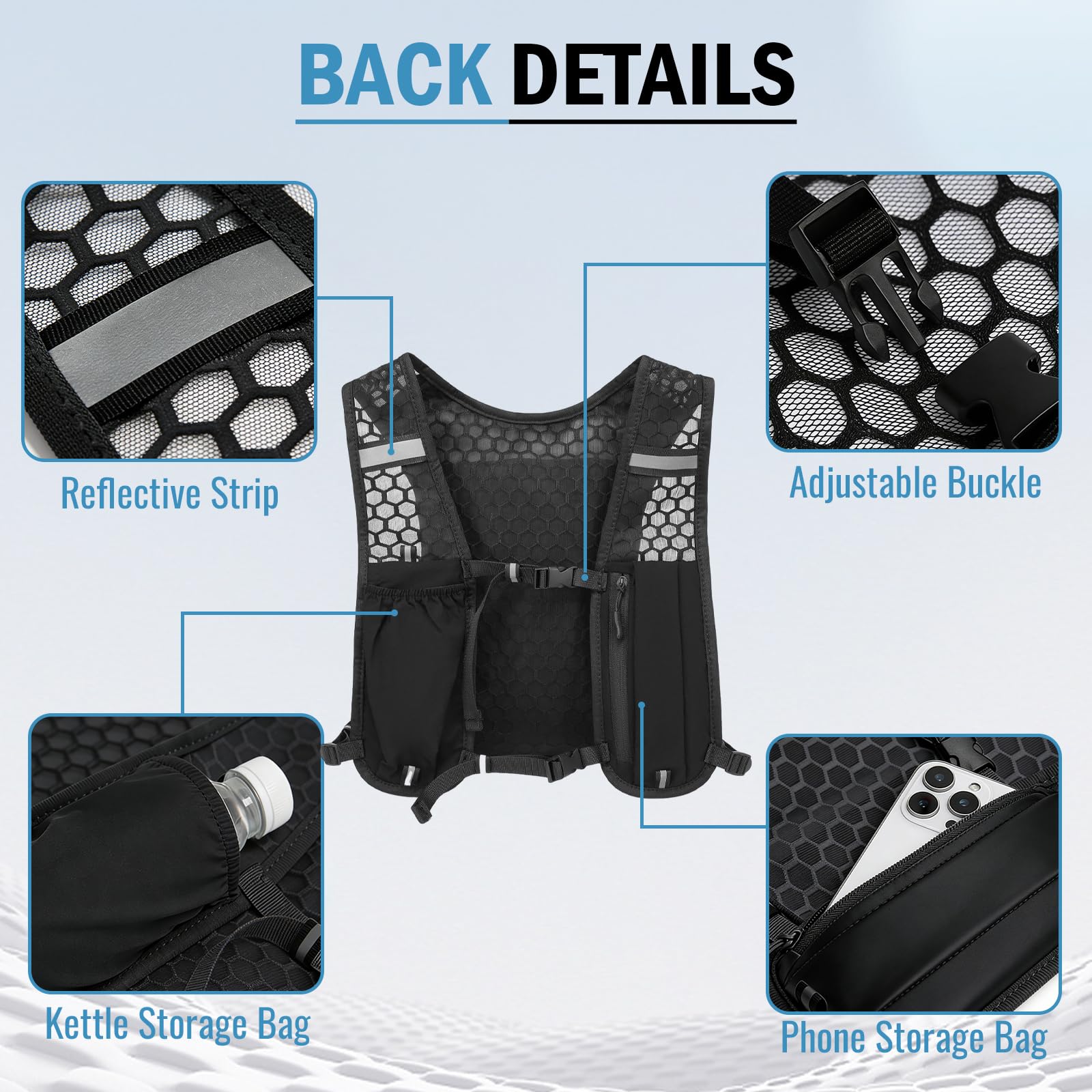 Running Vest for Women Men Lightweight Hydration Backpack Adjustable Chest Straps Breathable Running Backpack for Climbing Hiking Cycling Trail — view 7