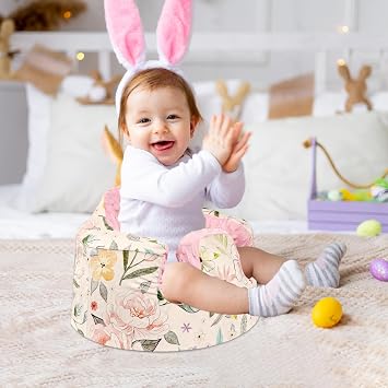 Baby Seat Cover Compatible with Bumbo Seat, Soft Comfortable Minky Seat Cover for Baby Girl Boy, Breathable Removable Cover for Baby Seat, Machine Washable, Pink Flowers