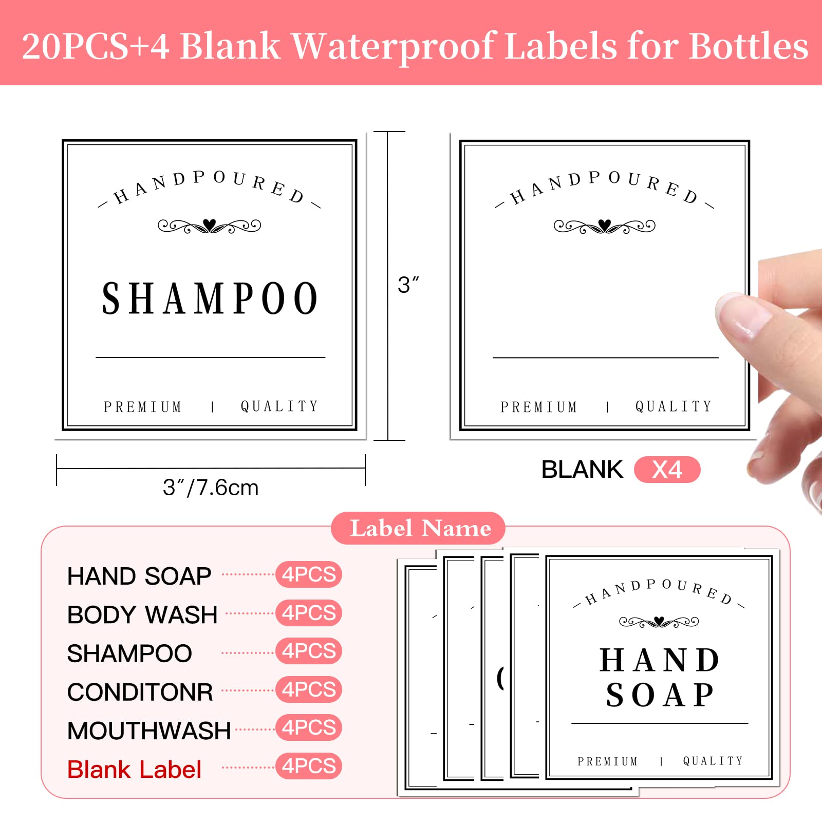 Etichette Di Stoccaggio Impermeabili - 24 Pezzi Per Shampoo, Bagnoschiuma, Lozioni, Bianco E Nero - Foto 9