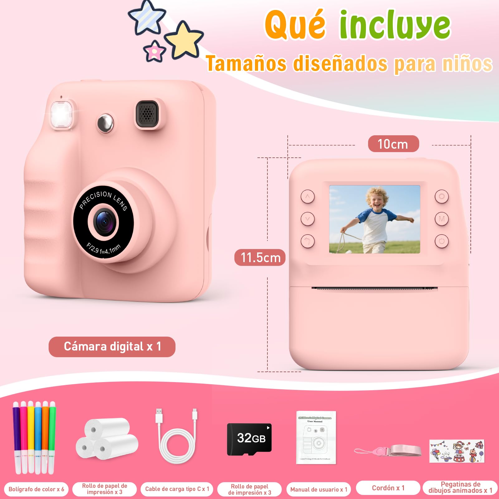 Camara Fotos Infantil Instantanea, Regalo Niña 3 4 5 6 7 8 Años 2.4" HD Camara Fotos Infantil Juguetes Niñas 3-12 Años Regalos Cumpleaños Niños Cámara Instantánea Niños Regalos Navidad