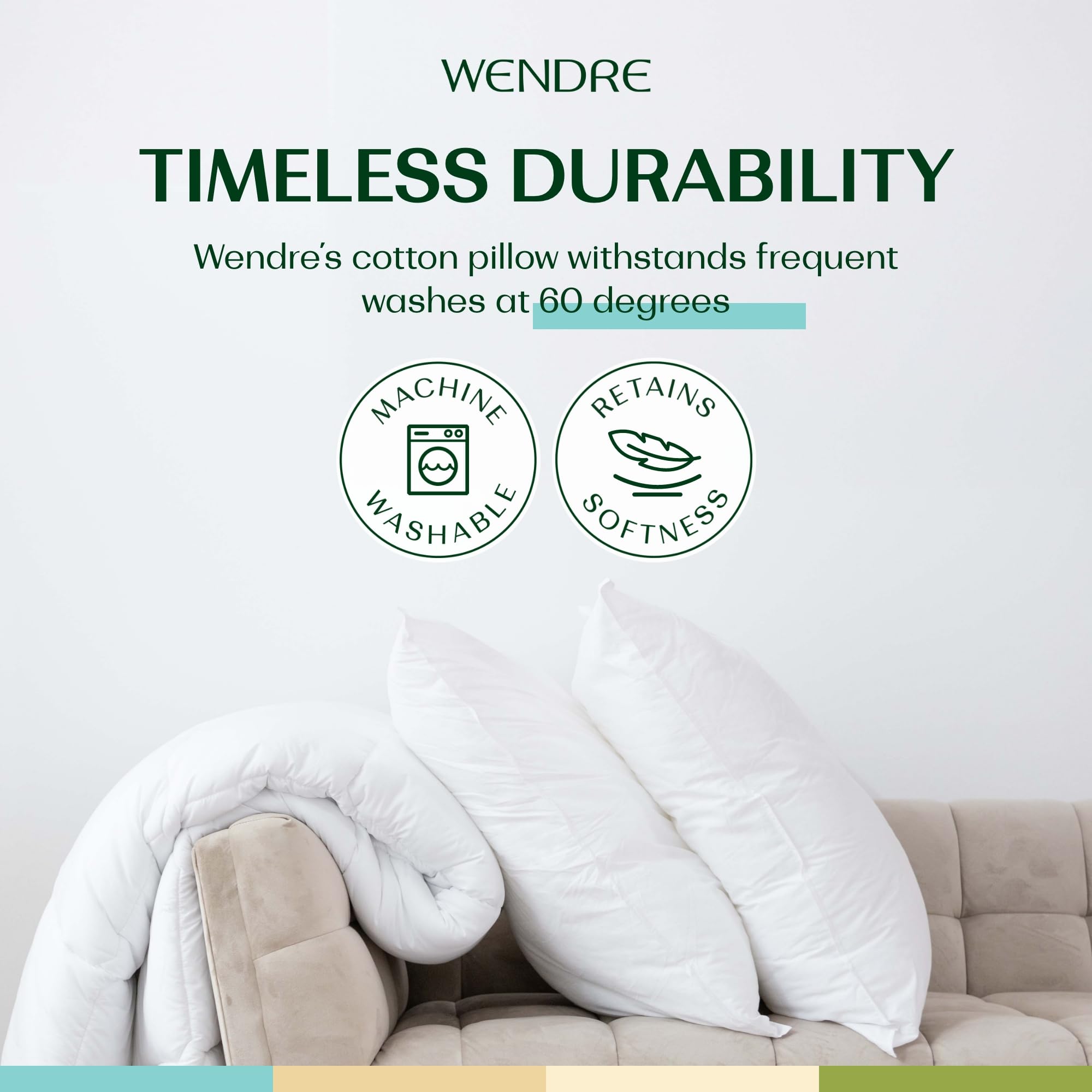 WENDRE Sleep Zestaw 2 Poduszek 80x80 cm - Miękkie, 100% Bawełny Poszycie Percale, Zmywalny - Luksusowe Poduszki na Łóżko - Trwałe, Hipoalergiczne, Certyfikat Oeko-Tex